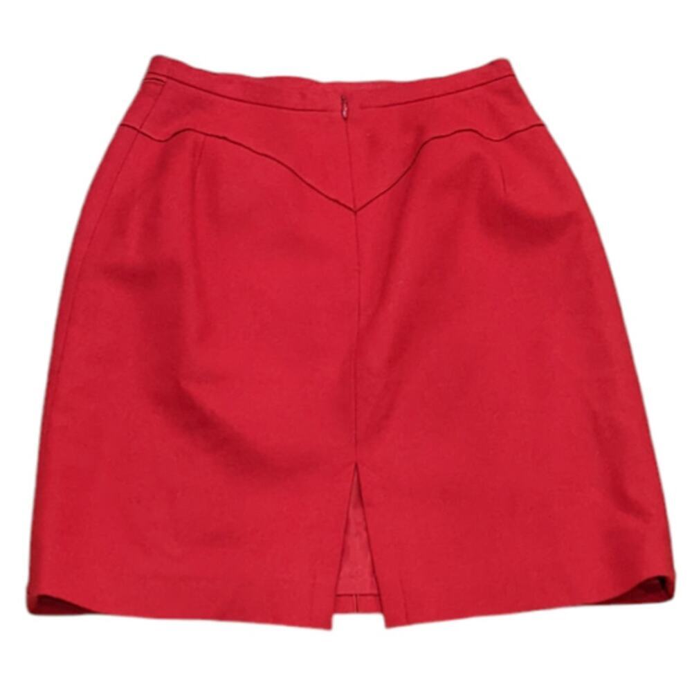 VTG Harve Benard Petite Red Wool Pencil Preppy Mini Skirt Geometric Detail 4P - Picture 2 of 7